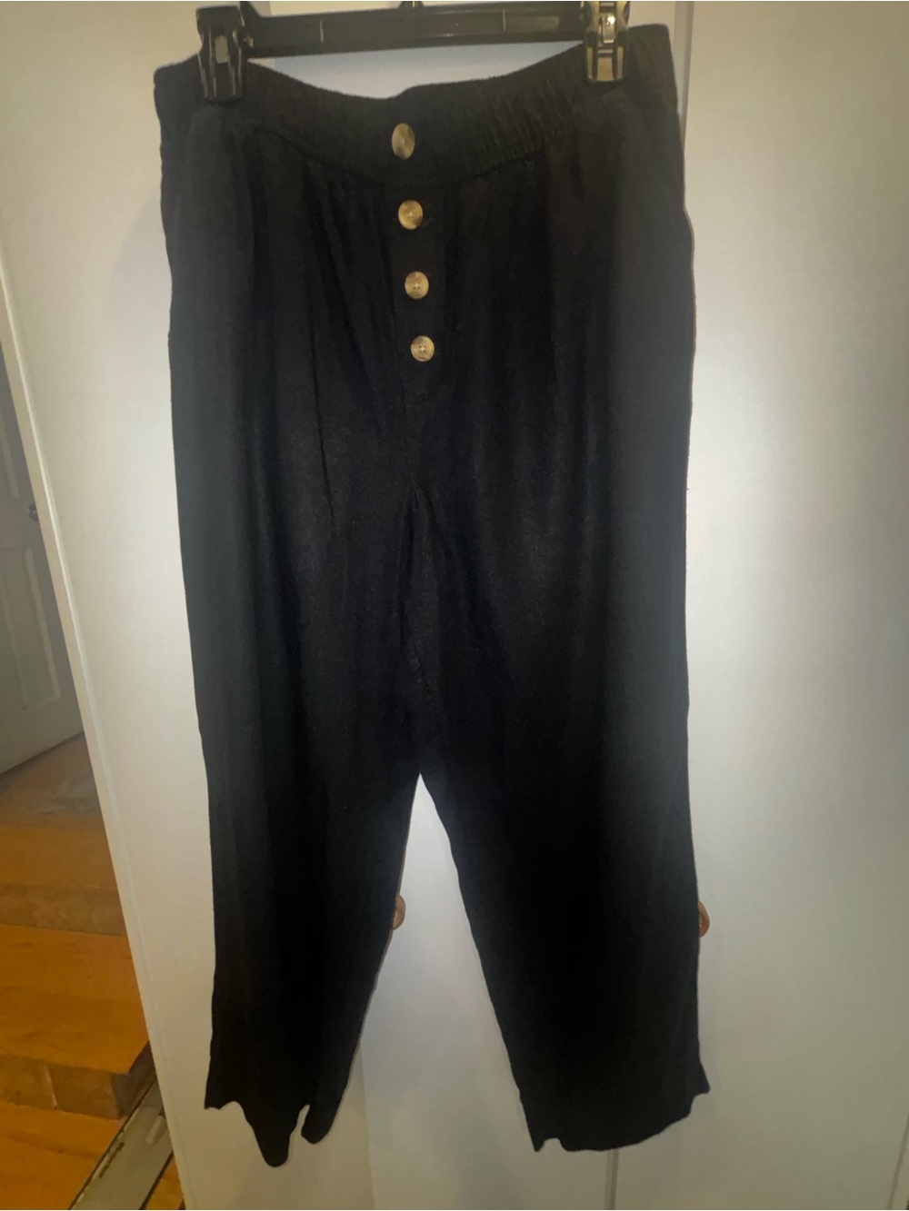 LOFT Black Cropped Faux Button-Front Pants